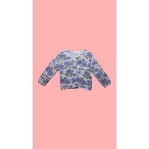 1990s MODA INTL Rose Print Button Up CARDIGAN Sweater W/Shell Buttons. Small